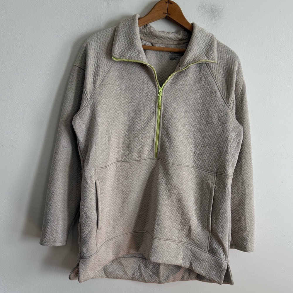 L.L. Bean Quilted Beige Quarter-Zip Pullover